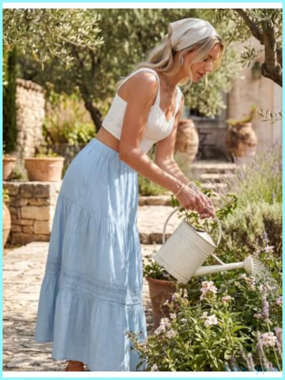 Women's A-Line Linen Maxi Skirt with Pockets, Elastic High Waist, Flowy Summer